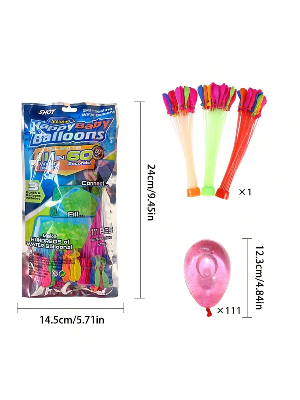 111pcs Water Balloons, Quick Fill Balloon Summer Outdoor Water Game Toys For Parent-Child, Water Fight (Aluminum Pack)