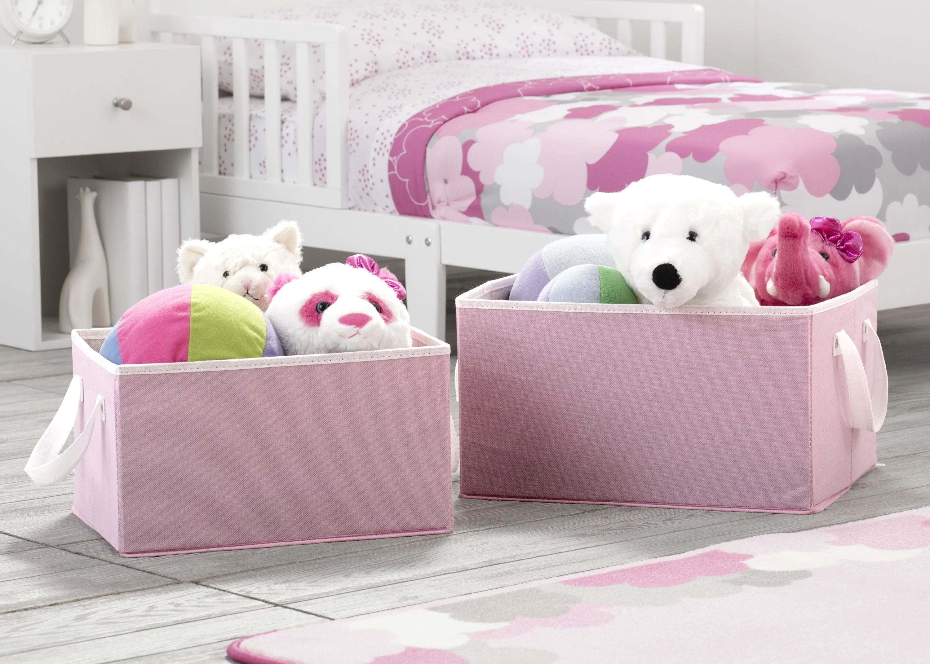 2 Piece Foldable Storage Bin Basket Box (Light Pink with White)