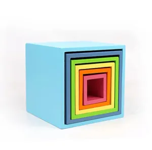 6 Pcs Colored Wooden Nesting Box Set in Pastel/Macaron Color