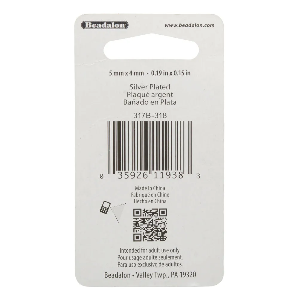 Beadalon End Cap Beads for Memory Wire, Oval Glue In 5x4mm, Silver Plated (10 Pieces)