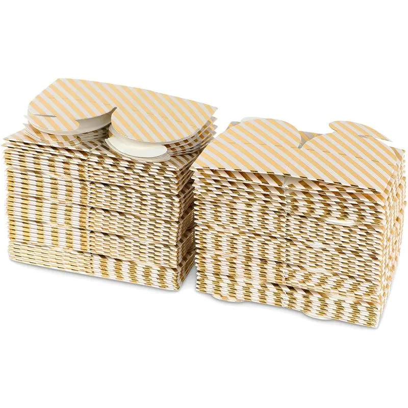 Gold Foil Striped Party Favor Gift Boxes (2.6 x 2.6 x 1.6 Inches, 100 Pack)