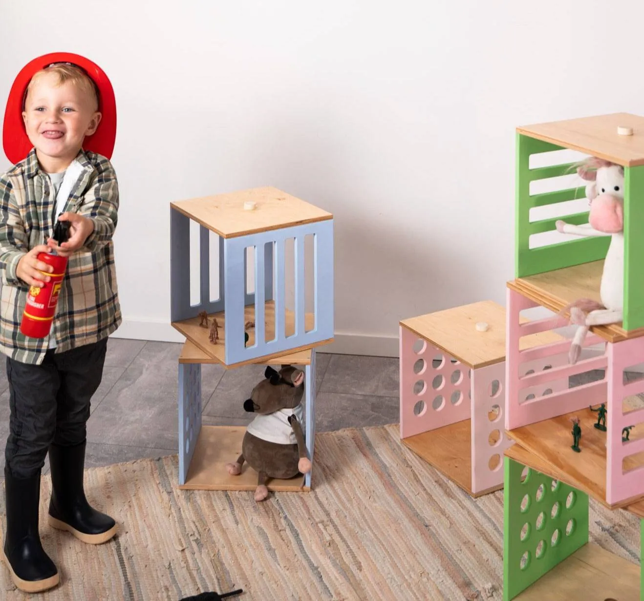 Kids wooden toy storage cube box