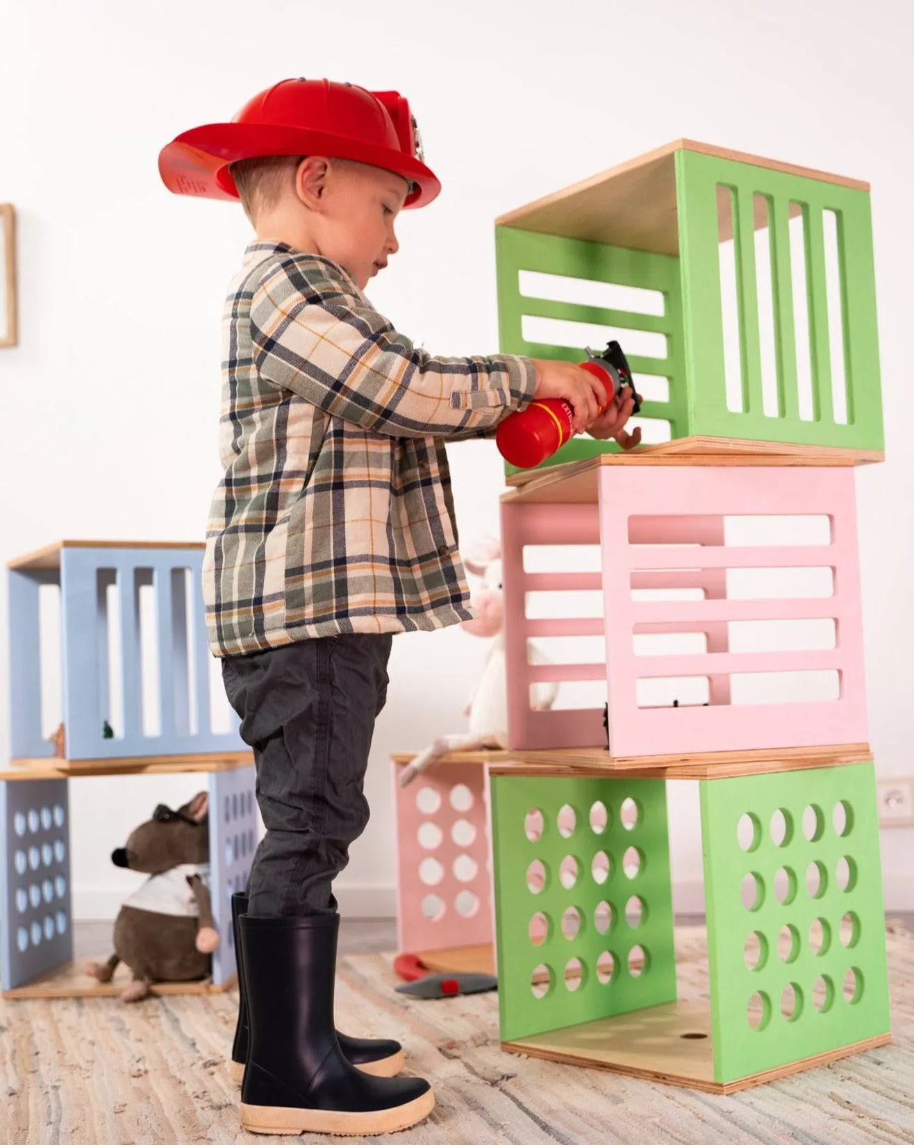 Kids wooden toy storage cube box