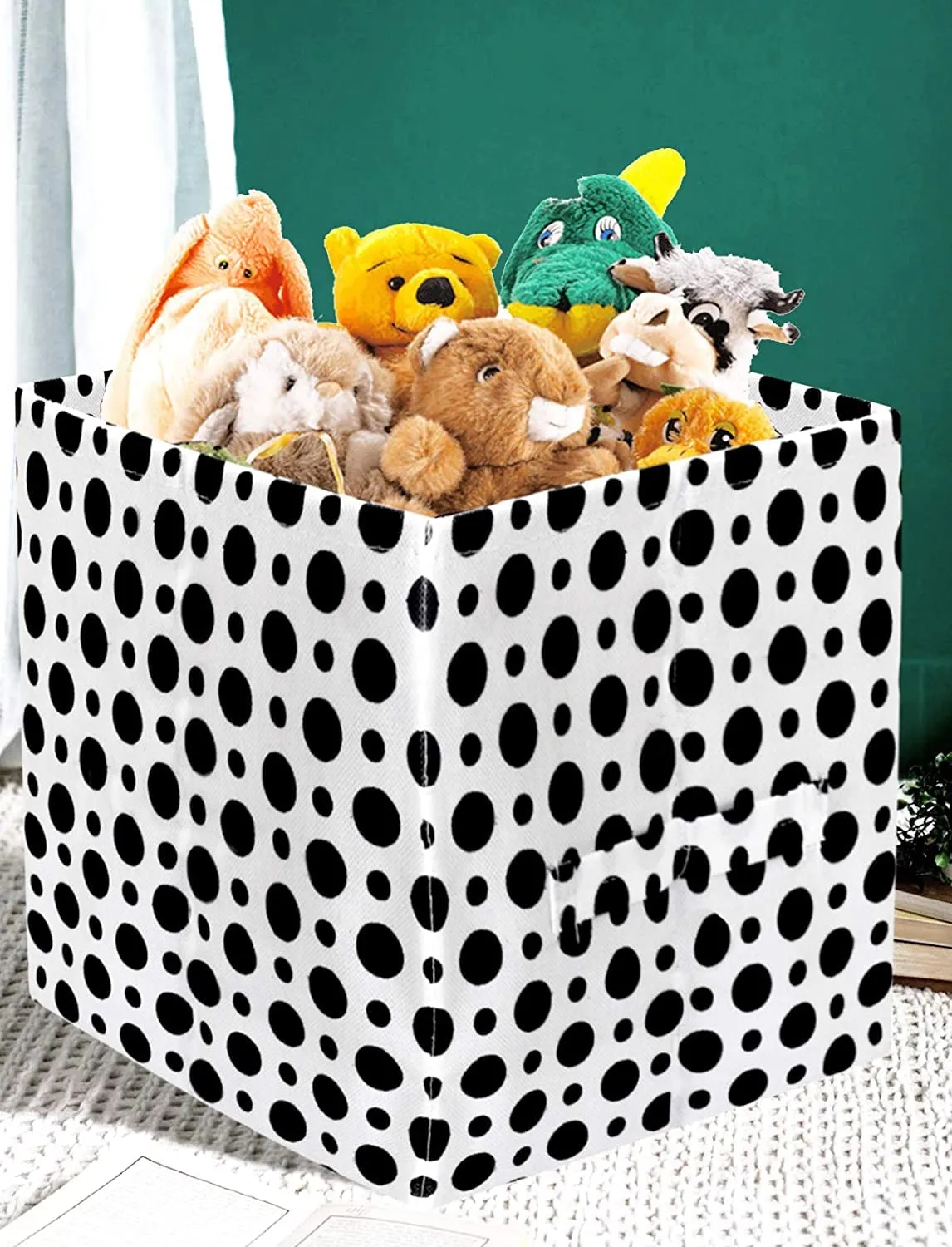 Kuber Industries Dot Printed Multipurposes Storage Box/Organizer With Handles- Pack of 4 (Black & White) -HS43KUBMART26227