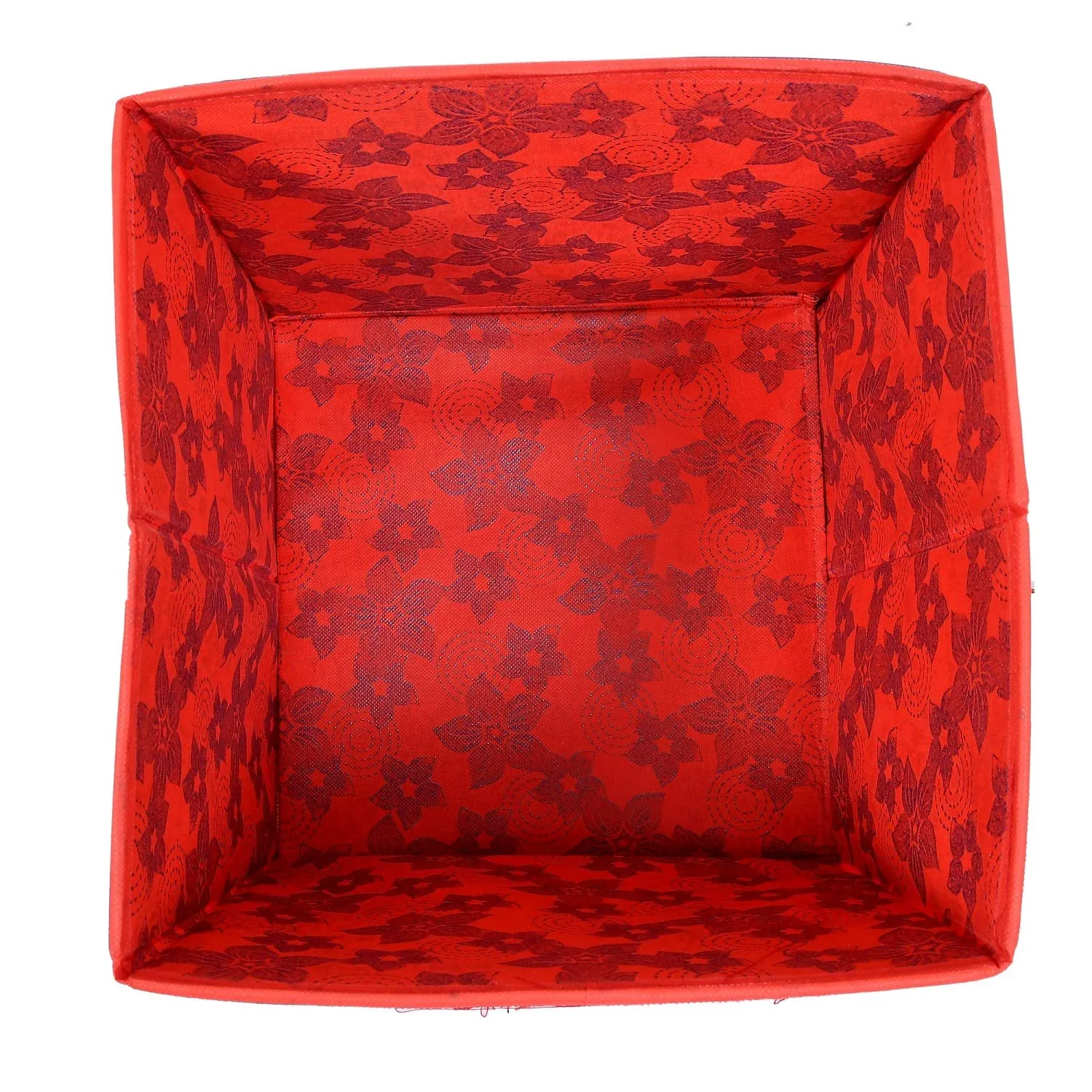 Kuber Industries Metallic Flower Printed Non-Woven Foldable Storage Bin/Cube/Organizer For Toys, Clothes And Books With Handles- Pack of 6 (Red) -HS43KUBMART26268