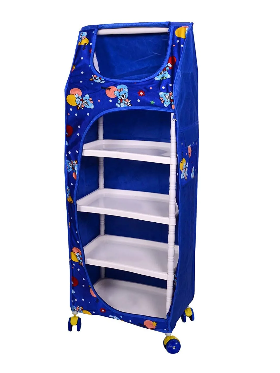 Kuber Industries Multipurpose Plastic Printed Foldable Toy Box/Wardrobe Storage Almirah for Kids with 5 Shelves (Blue)-KUBMART1152