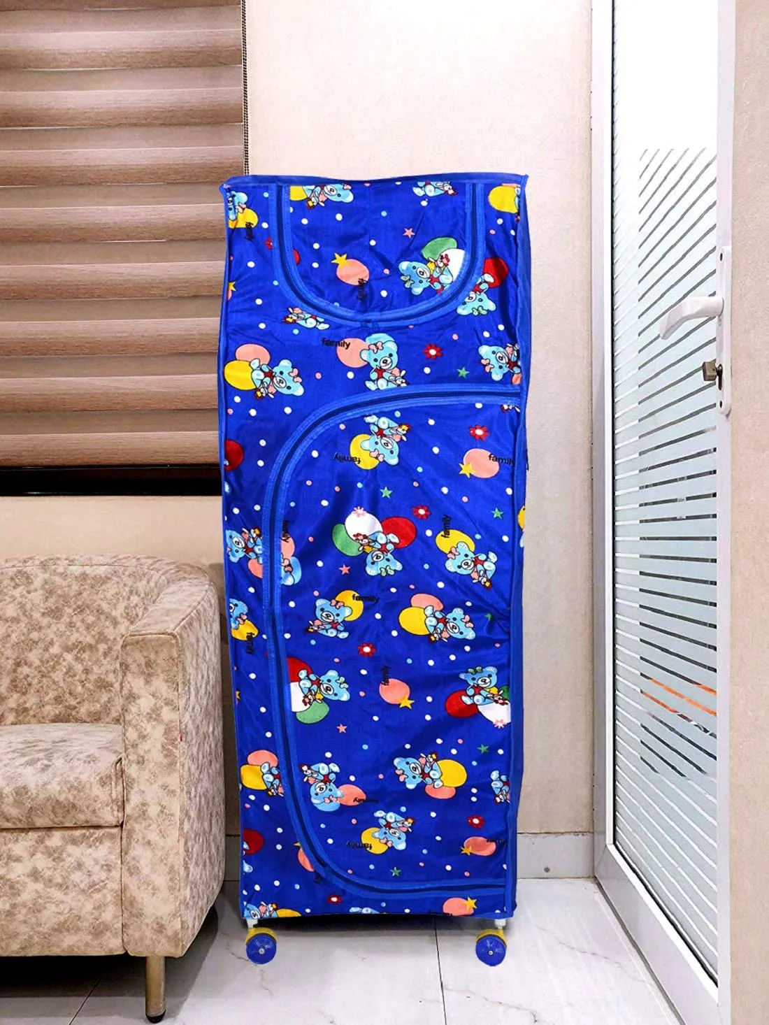 Kuber Industries Multipurpose Plastic Printed Foldable Toy Box/Wardrobe Storage Almirah for Kids with 5 Shelves (Blue)-KUBMART1152