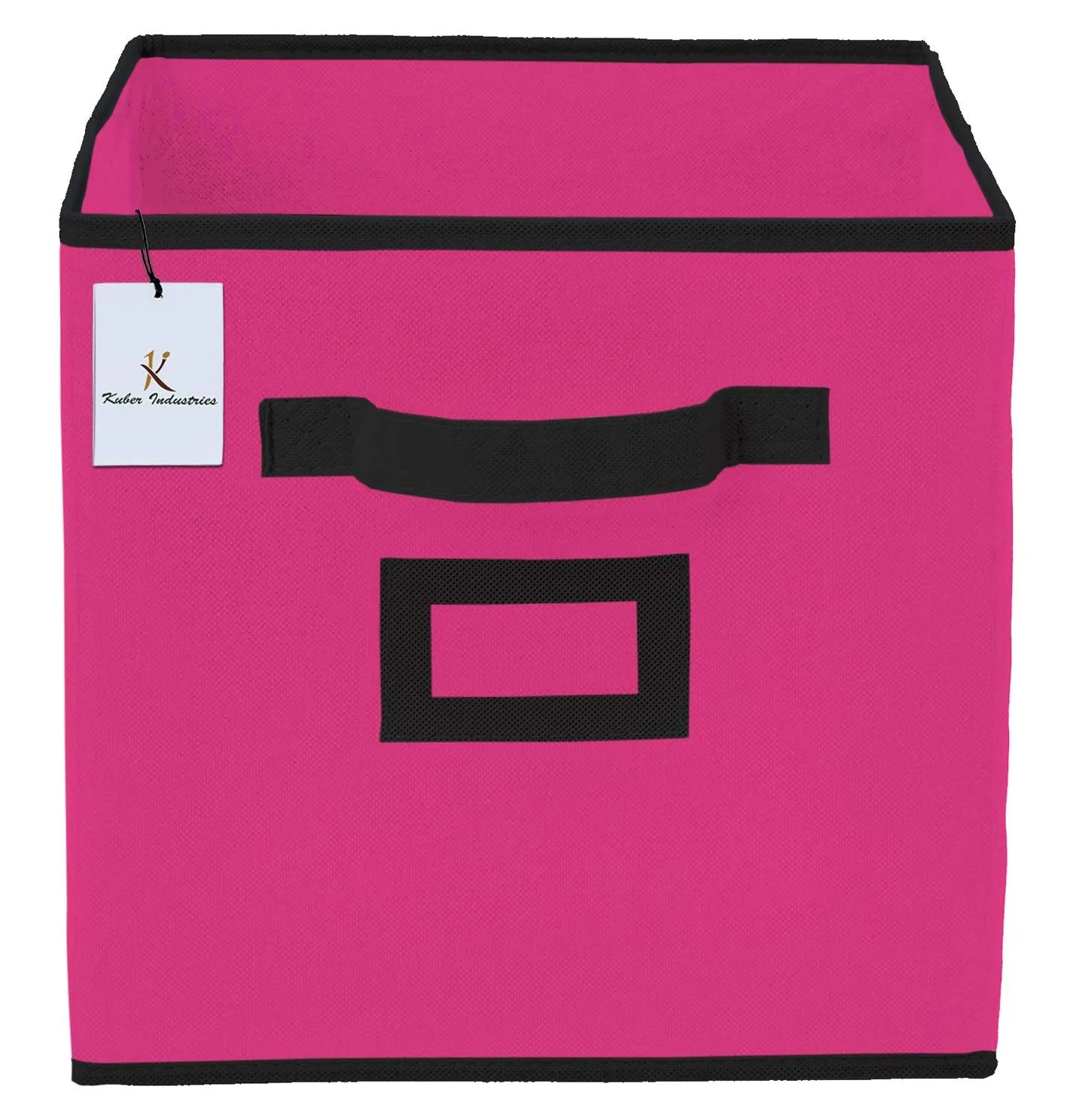 Kuber Industries Non Woven 4 Pieces Small Foldable Storage Organiser Cubes/Boxes (Black & Pink) - CTKTC035185