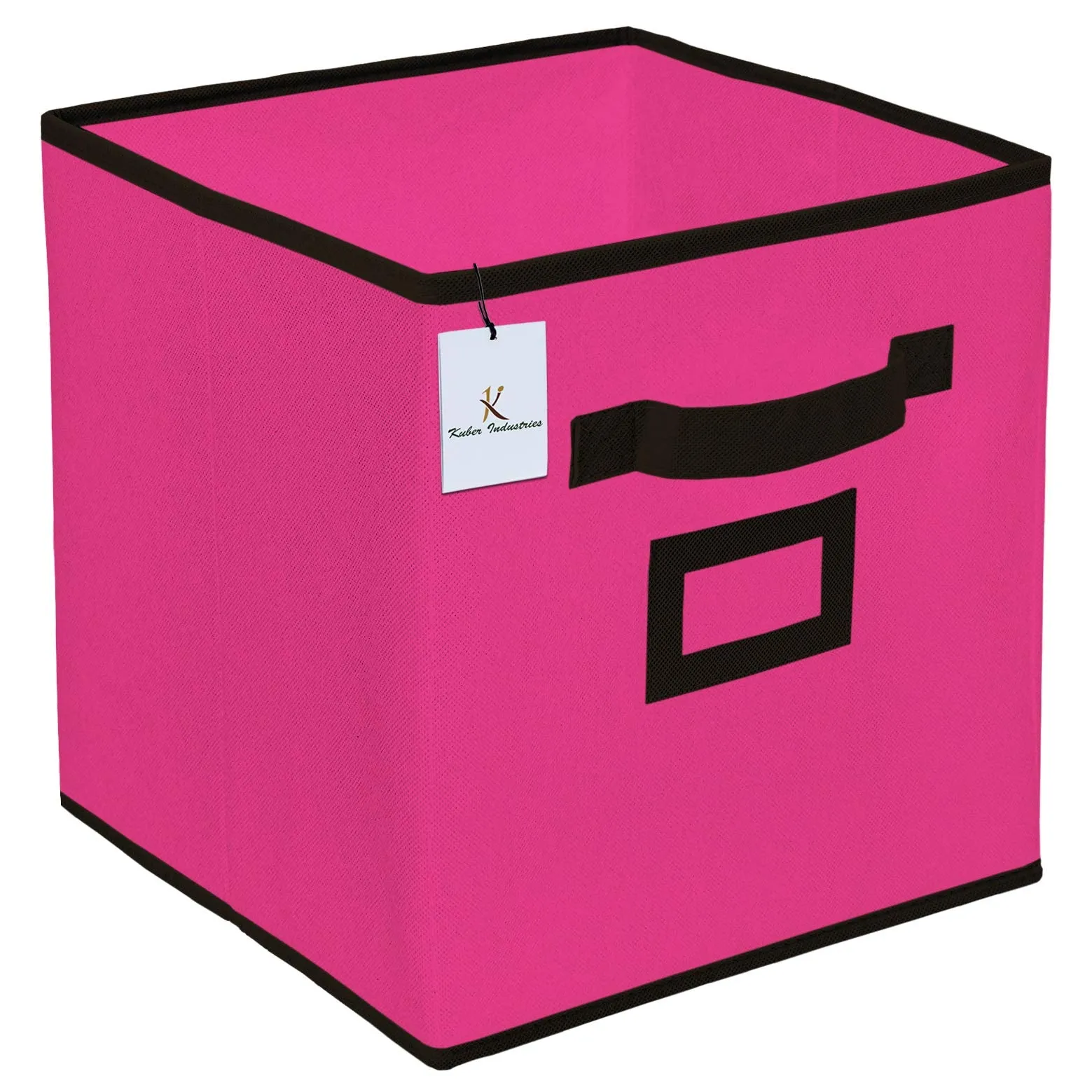 Kuber Industries Non Woven 4 Pieces Small Foldable Storage Organiser Cubes/Boxes (Black & Pink) - CTKTC035185