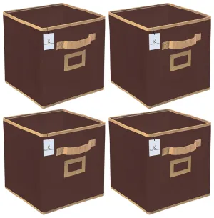 Kuber Industries Non Woven 4 Pieces Small Foldable Storage Organiser Cubes/Boxes (Coffee) - CTKTC035140
