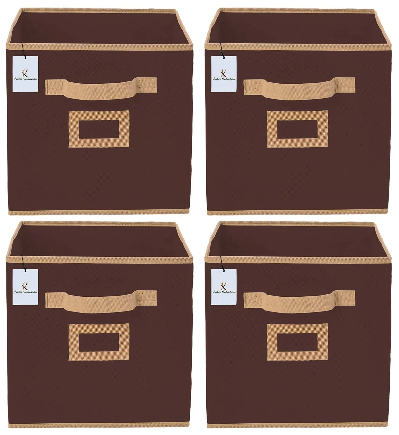 Kuber Industries Non Woven 4 Pieces Small Foldable Storage Organiser Cubes/Boxes (Coffee) - CTKTC035140