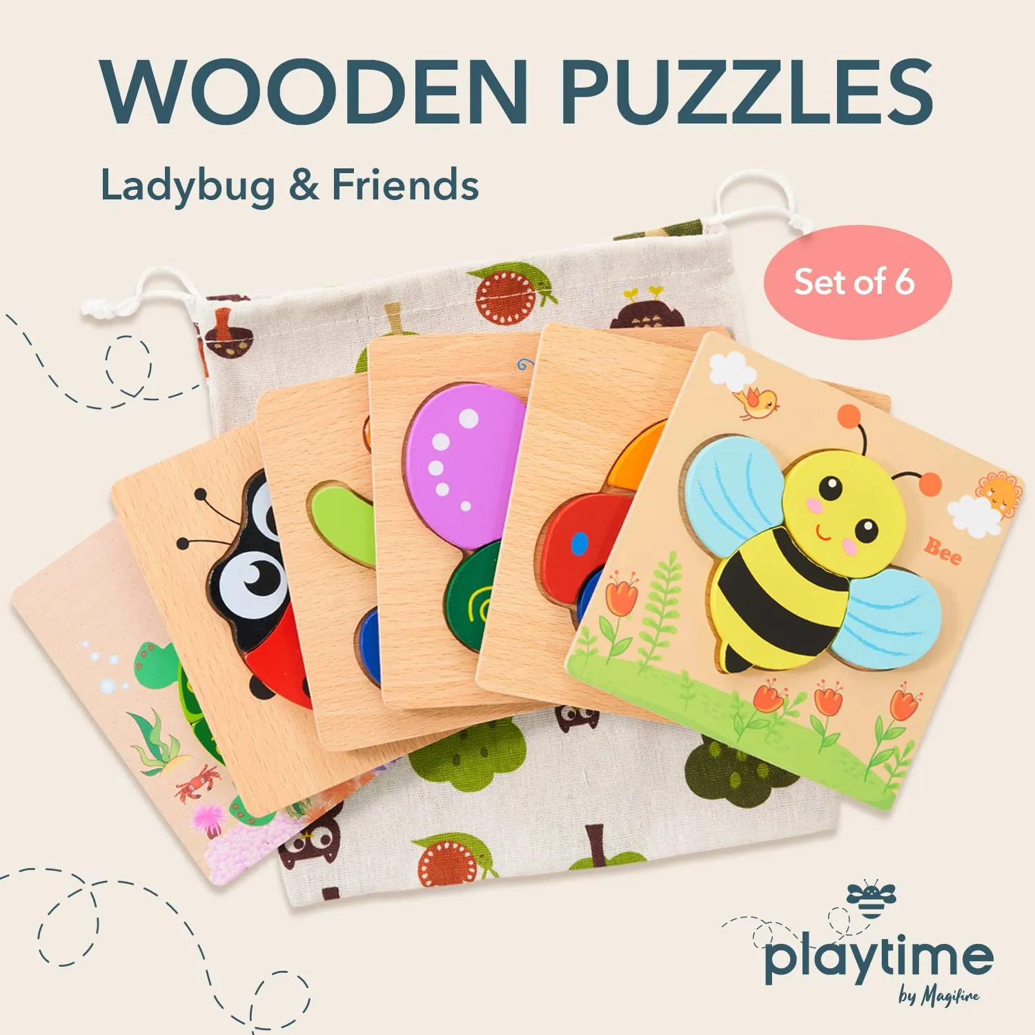 MAGIFIRE Wooden Toddler Puzzles Gifts Toys for 1 2 3 Year Old Boys Girls Baby Infant Kid Learning Educational 6 Animal Shape Jigsaw Eco Friendly Child Kid Montessori Stem Travel Toy