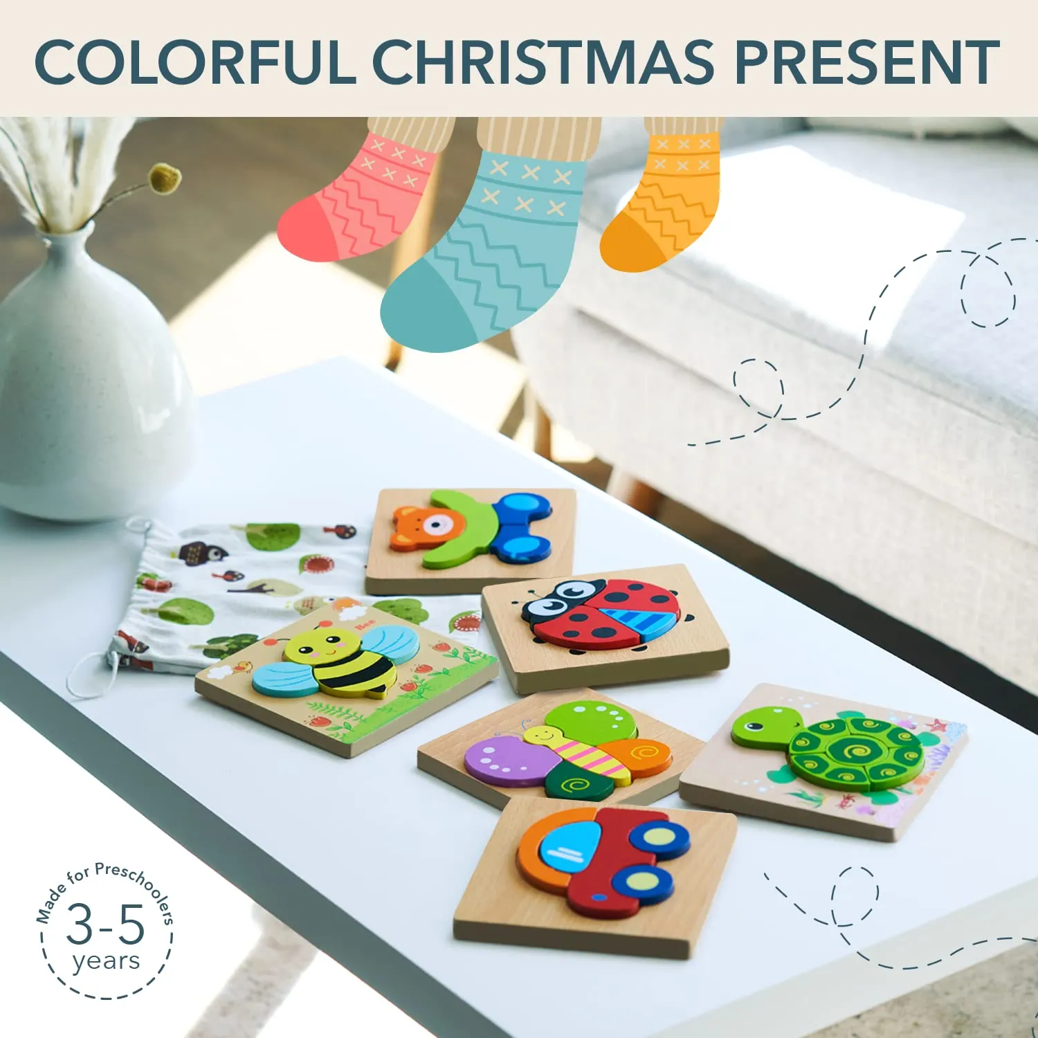 MAGIFIRE Wooden Toddler Puzzles Gifts Toys for 1 2 3 Year Old Boys Girls Baby Infant Kid Learning Educational 6 Animal Shape Jigsaw Eco Friendly Child Kid Montessori Stem Travel Toy