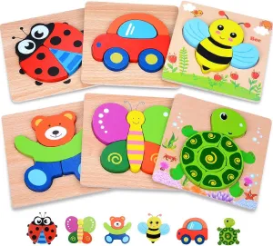 MAGIFIRE Wooden Toddler Puzzles Gifts Toys for 1 2 3 Year Old Boys Girls Baby Infant Kid Learning Educational 6 Animal Shape Jigsaw Eco Friendly Child Kid Montessori Stem Travel Toy