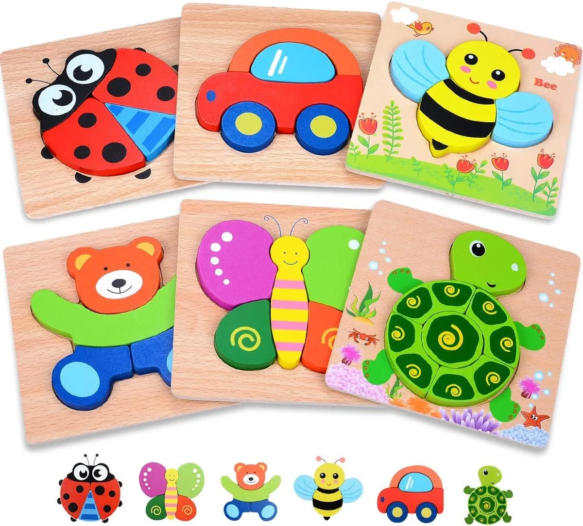 MAGIFIRE Wooden Toddler Puzzles Gifts Toys for 1 2 3 Year Old Boys Girls Baby Infant Kid Learning Educational 6 Animal Shape Jigsaw Eco Friendly Child Kid Montessori Stem Travel Toy