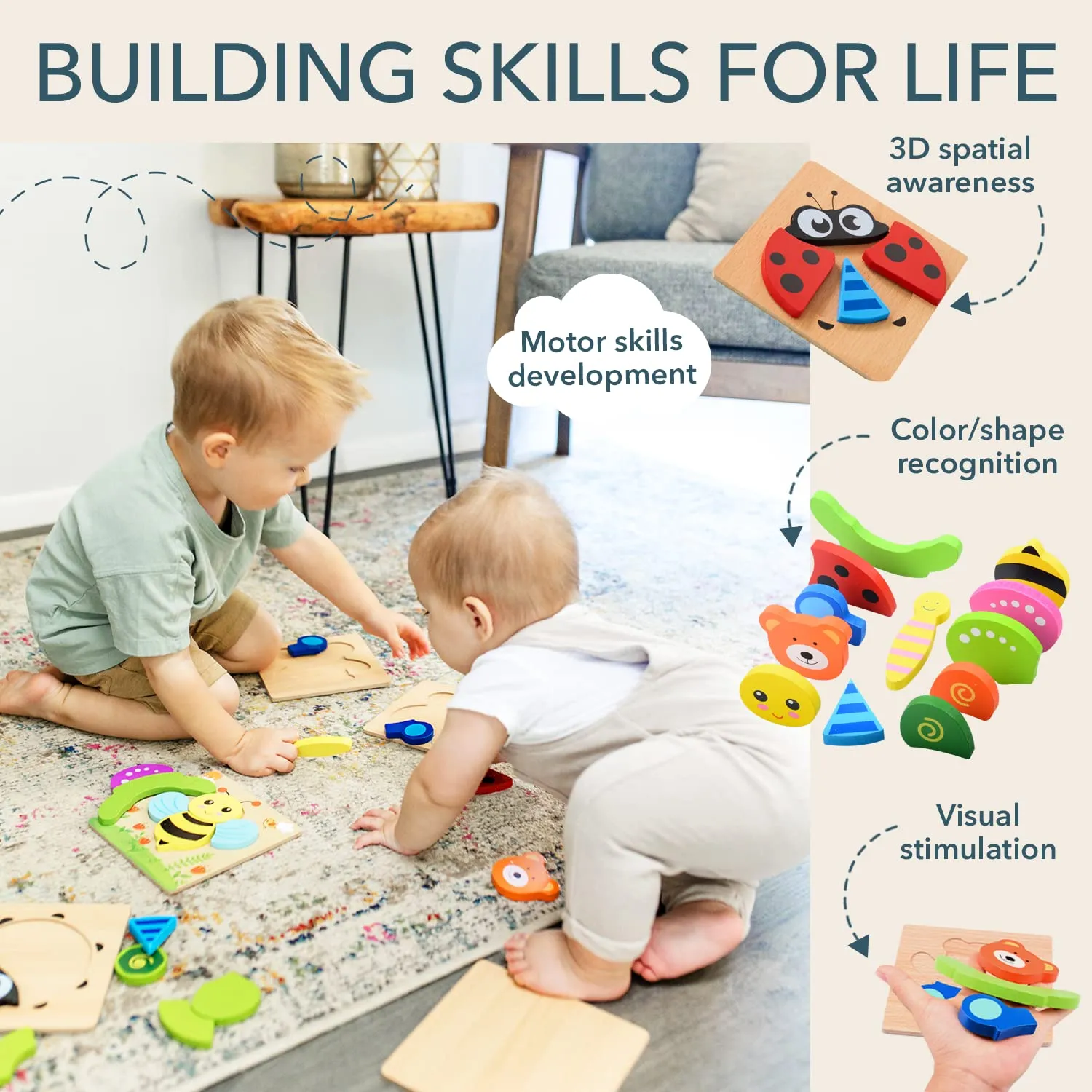 MAGIFIRE Wooden Toddler Puzzles Gifts Toys for 1 2 3 Year Old Boys Girls Baby Infant Kid Learning Educational 6 Animal Shape Jigsaw Eco Friendly Child Kid Montessori Stem Travel Toy
