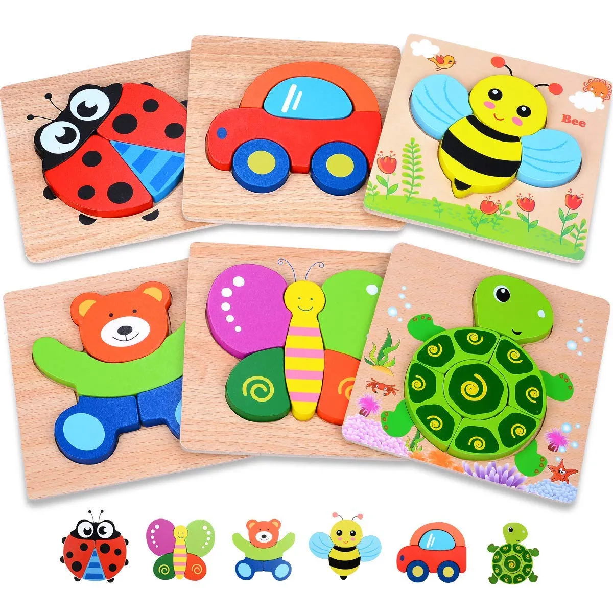 MAGIFIRE Wooden Toddler Puzzles Gifts Toys for 1 2 3 Year Old Boys Girls Baby Infant Kid Learning Educational 6 Animal Shape Jigsaw Eco Friendly Child Kid Montessori Stem Travel Toy