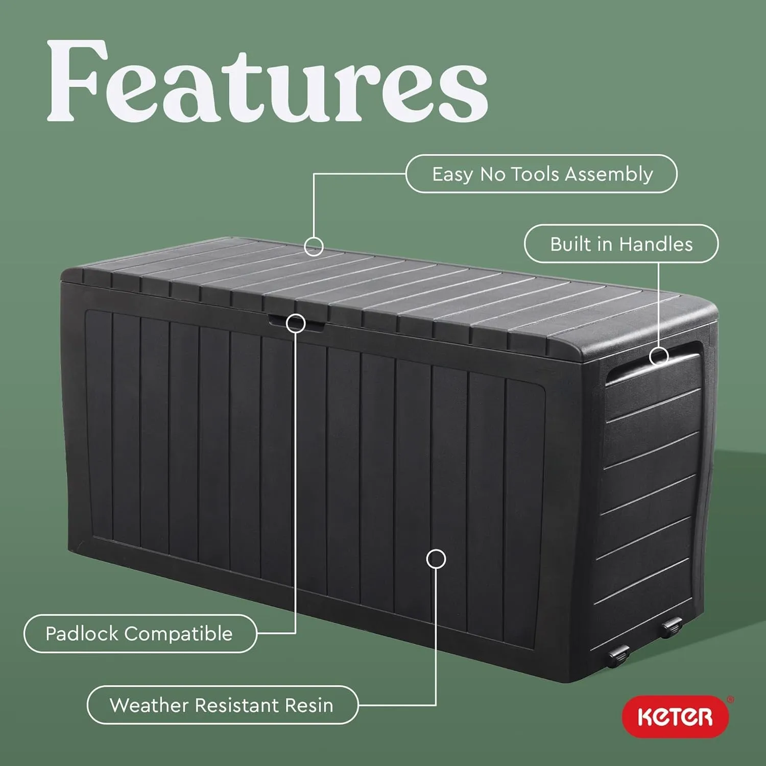 Marvel plus 71 Gallon Resin Deck Box-Organization and Storage for Patio Furniture Outdoor Cushions, Throw Pillows, Garden Tools and Pool Toys, Dark Grey