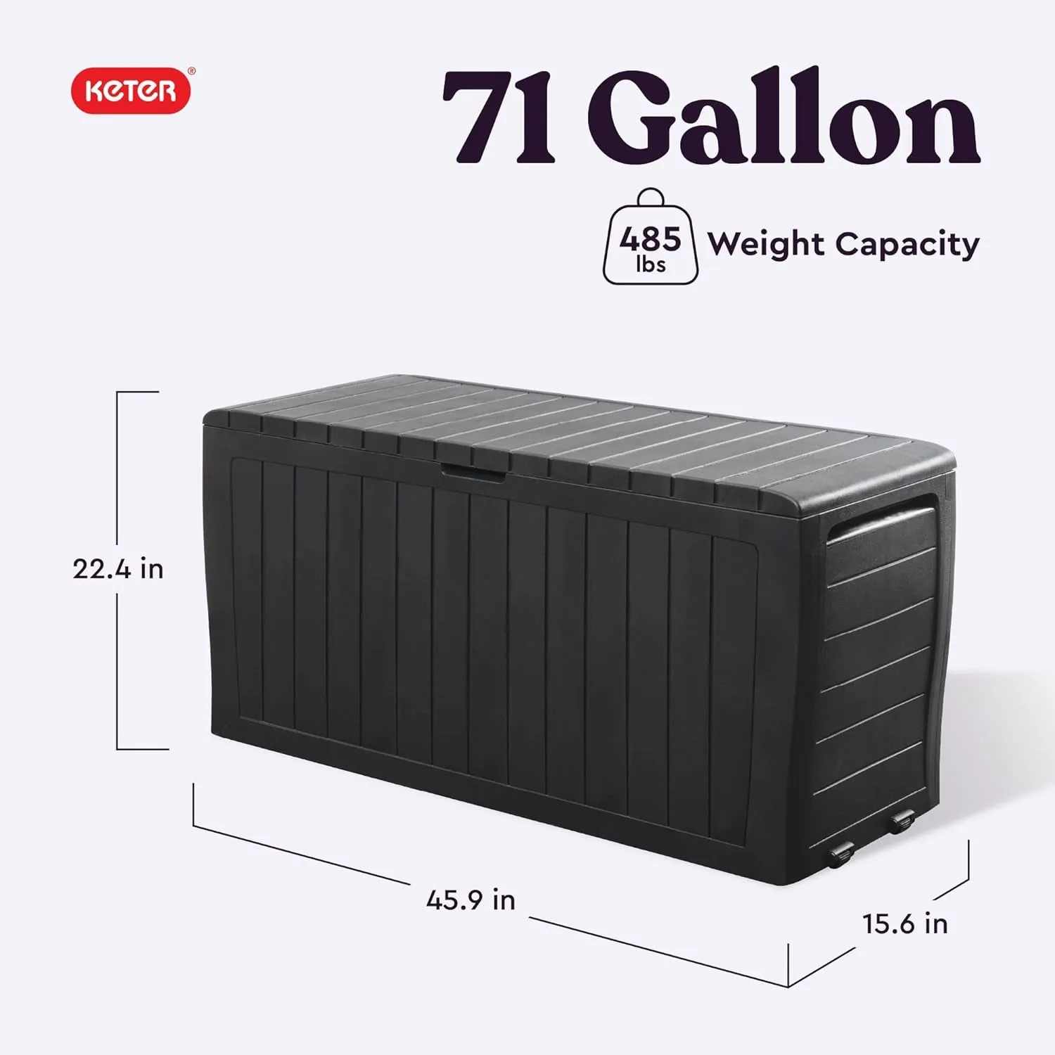 Marvel plus 71 Gallon Resin Deck Box-Organization and Storage for Patio Furniture Outdoor Cushions, Throw Pillows, Garden Tools and Pool Toys, Dark Grey