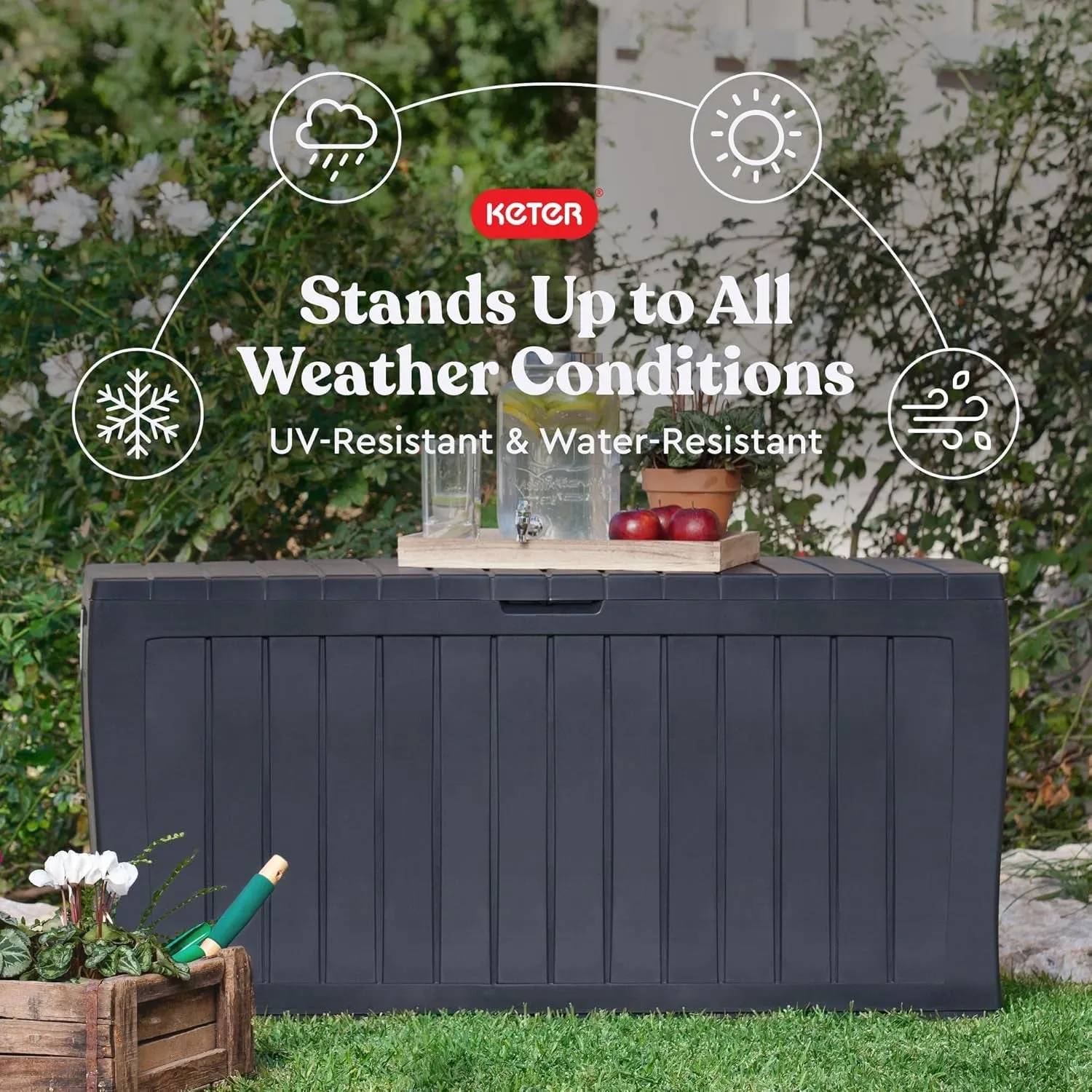 Marvel plus 71 Gallon Resin Deck Box-Organization and Storage for Patio Furniture Outdoor Cushions, Throw Pillows, Garden Tools and Pool Toys, Dark Grey