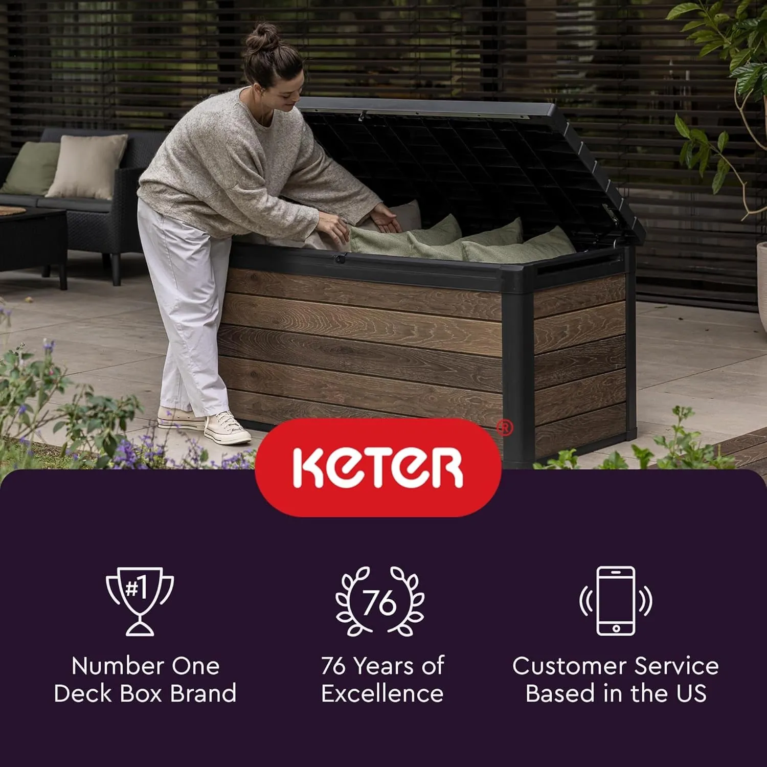 Marvel plus 71 Gallon Resin Deck Box-Organization and Storage for Patio Furniture Outdoor Cushions, Throw Pillows, Garden Tools and Pool Toys, Dark Grey