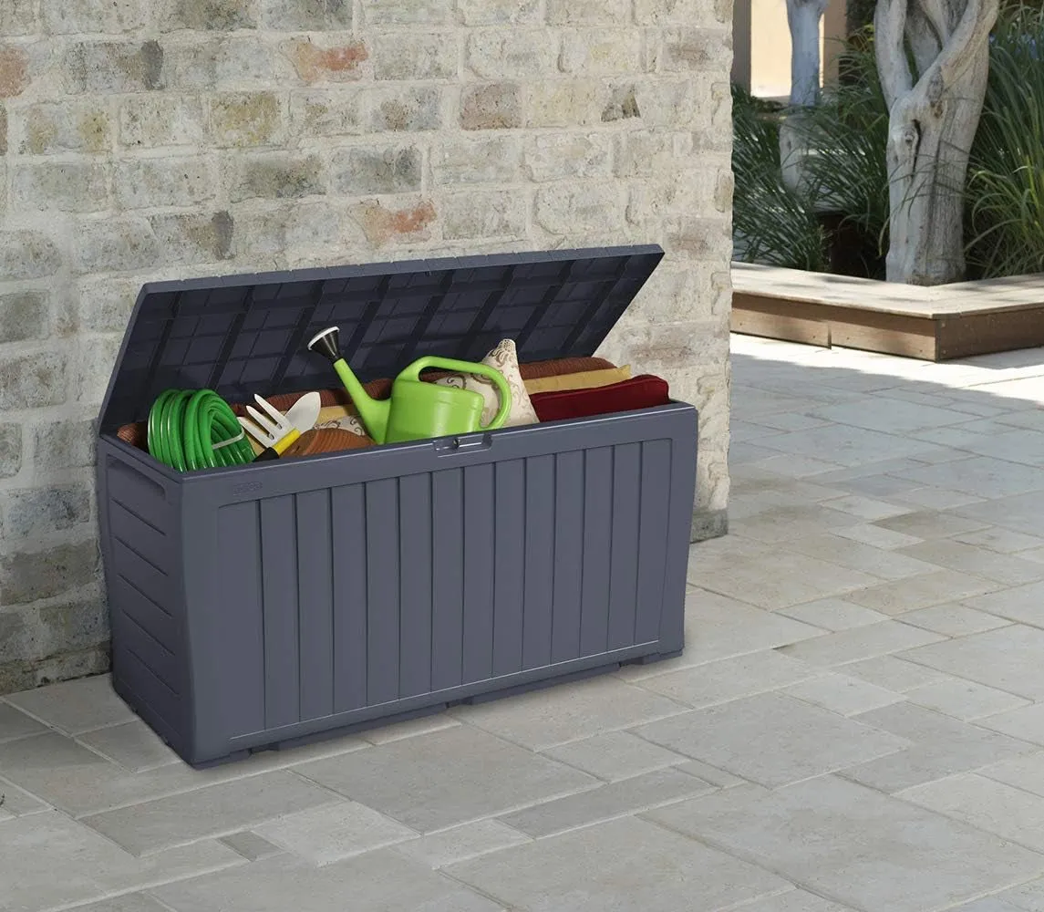 Marvel plus 71 Gallon Resin Deck Box-Organization and Storage for Patio Furniture Outdoor Cushions, Throw Pillows, Garden Tools and Pool Toys, Dark Grey