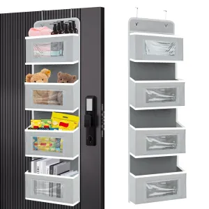 premium Over The Door Organizer Storage,4 shelf Door Organizer Hanging,Hanging Closet Organizers and Storage Organizer for Closet,Baby Kids Closet Door Organizers for Storage,Nursery,Bedroom (Grey)