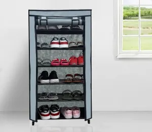 SANAMSTORE Multipurpose 6 Layer Metal Pipe with Non-Woven 100GSM Fabric Cover Shoe/Cloth/Toy/Books Rack-Grey