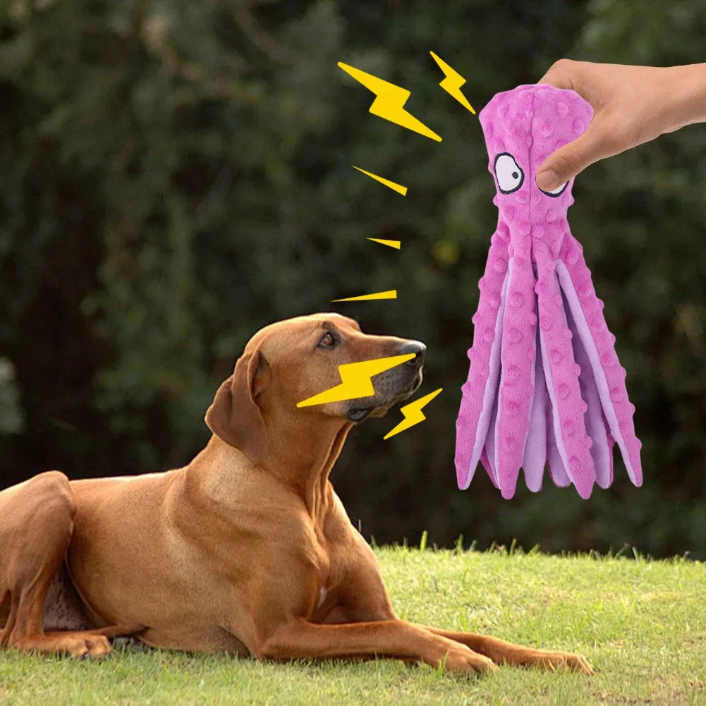 Squeaky Octopus Dog Toys Interactive Puppy Toy No Stuffing Plush Bite Toys Crinkle Paper Pet Plush Toys for Small Medium Dogs