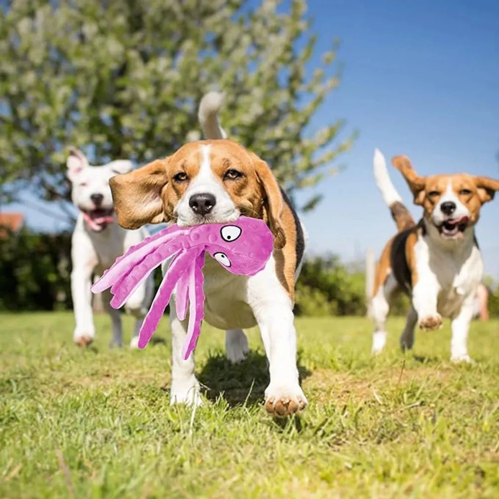 Squeaky Octopus Dog Toys Interactive Puppy Toy No Stuffing Plush Bite Toys Crinkle Paper Pet Plush Toys for Small Medium Dogs