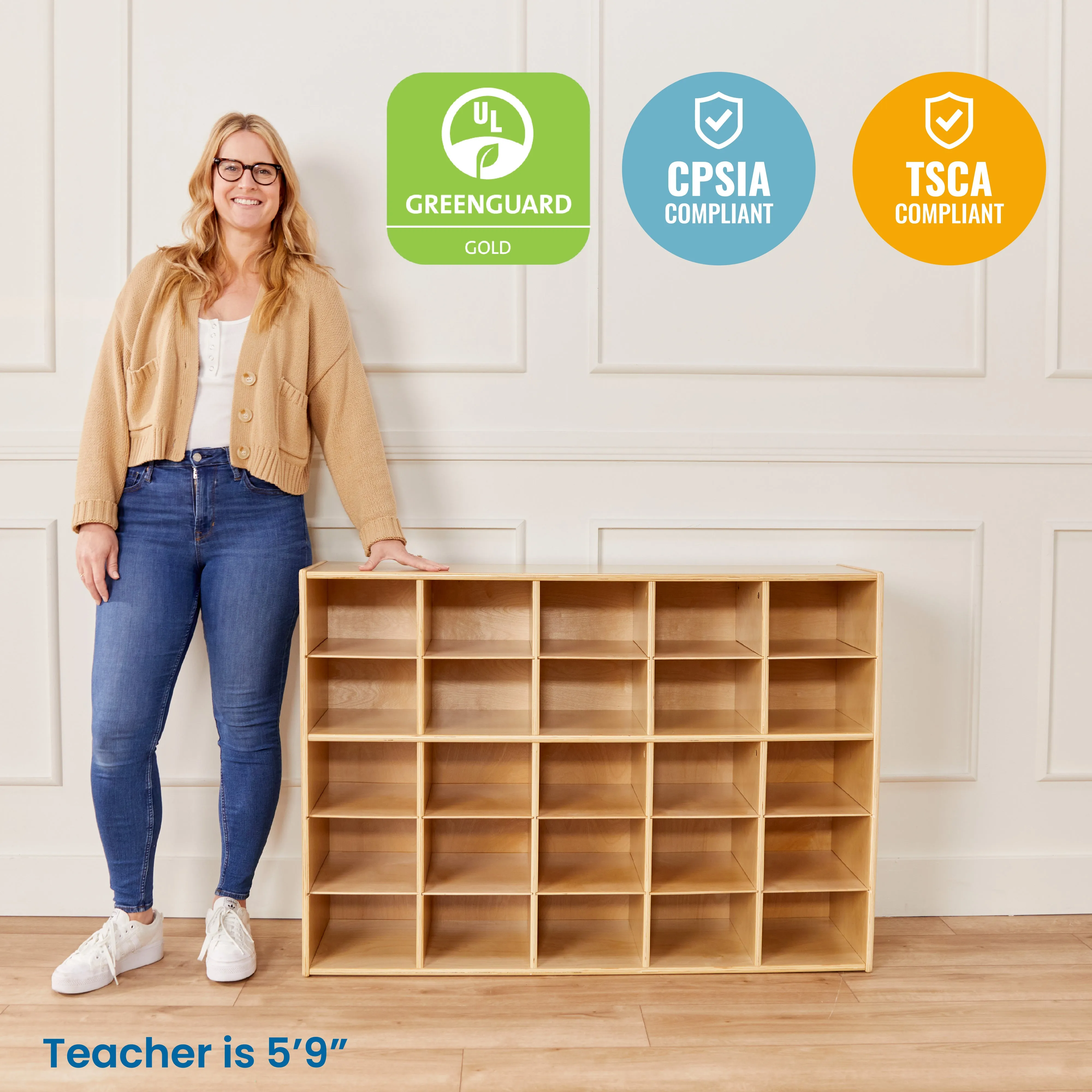 Streamline 25 Cubby Tray Storage Cabinet, 5x5, Classroom Furniture
