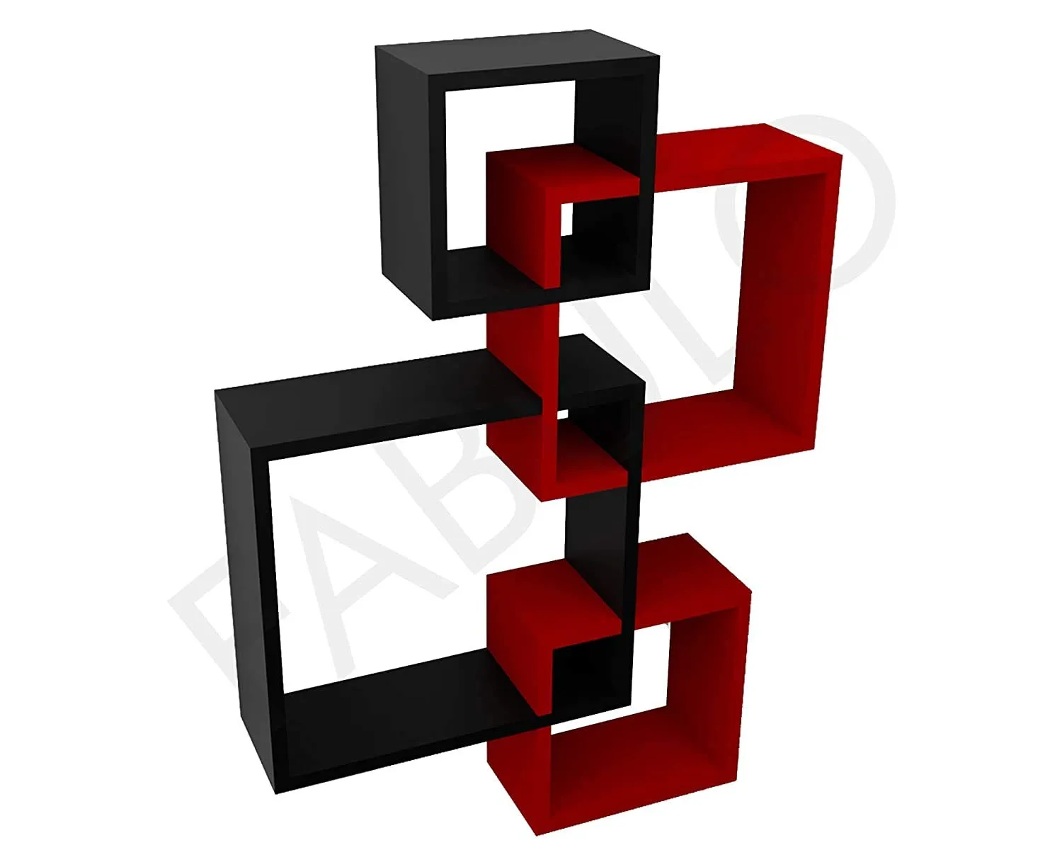 Timberhub Wooden Glossy Intersecting Wall Mounted Book Shelves for Living Room Home Decoration for Office Decor (Red & Black)