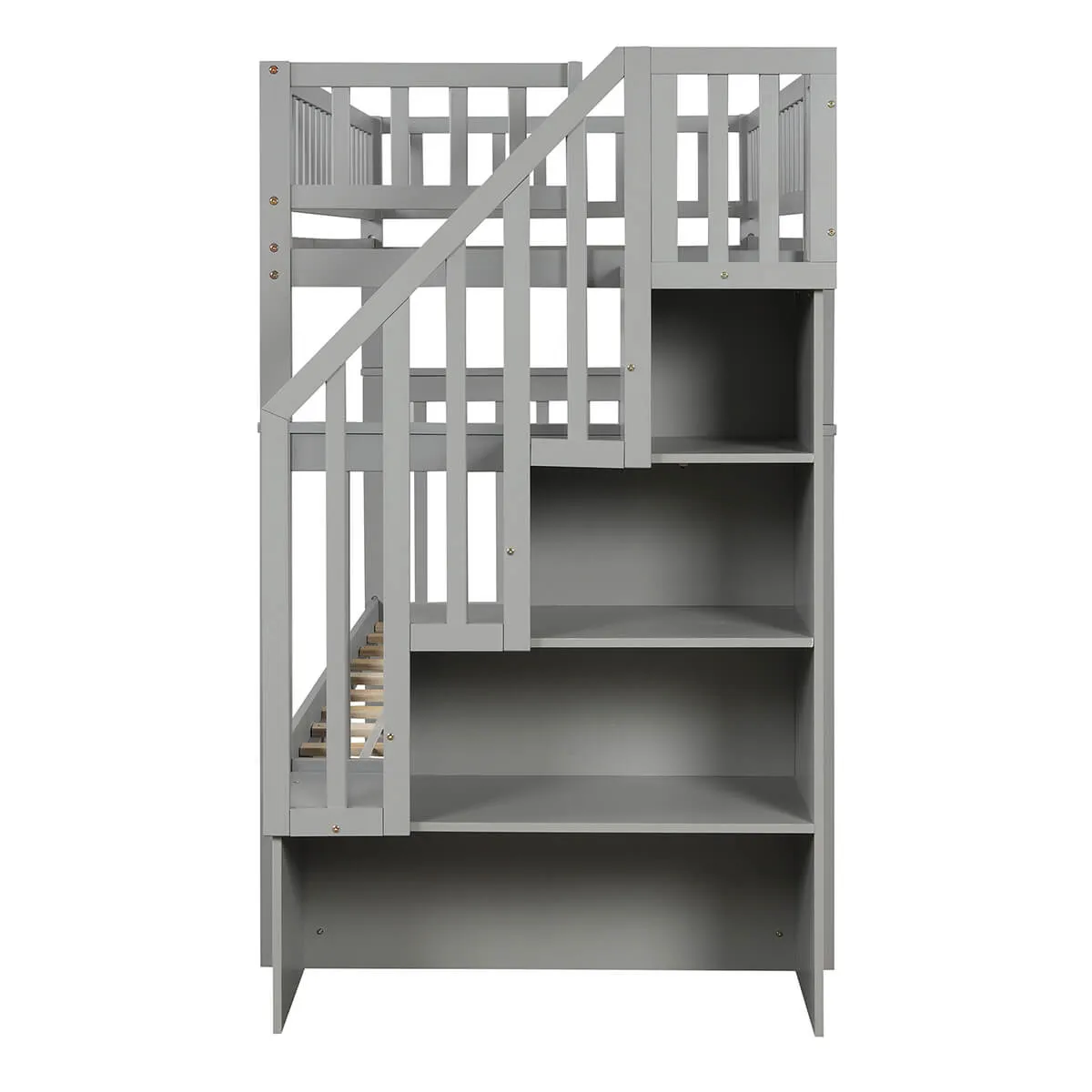 Twin Over Twin Bunk Bed with Trundle and Storage Gray