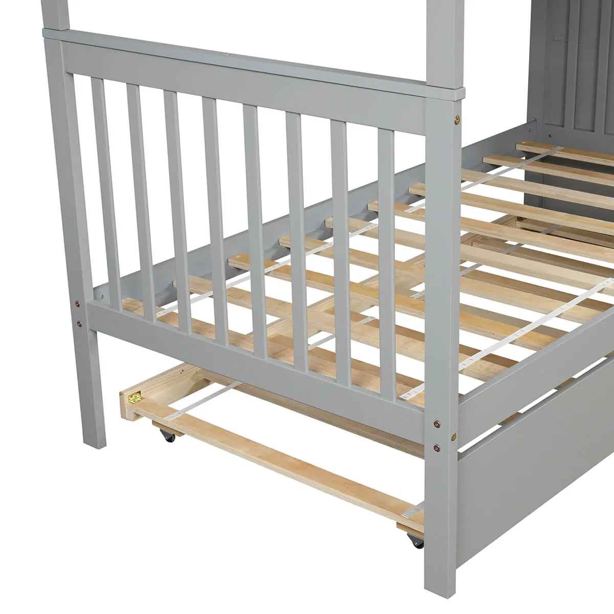 Twin Over Twin Bunk Bed with Trundle and Storage Gray