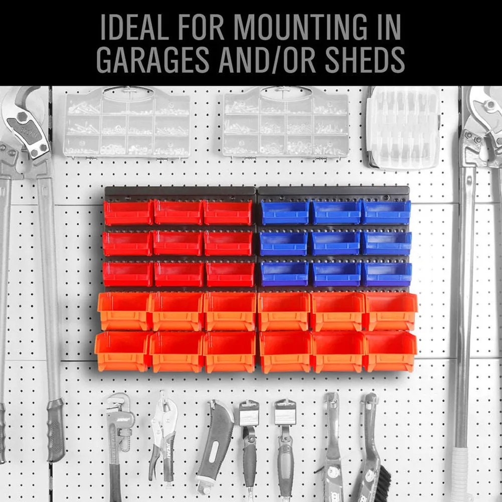 US Wall Mounted Storage Bins Container 30-Bin Rack Organizer Garage Tools Crafts
