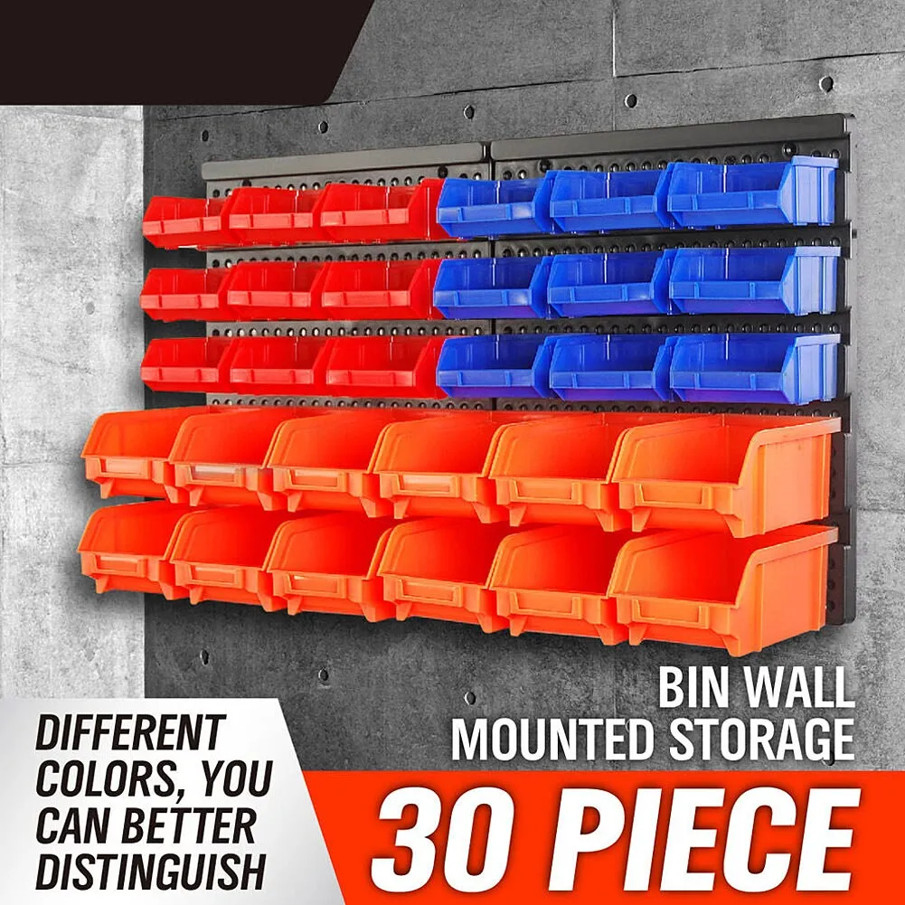US Wall Mounted Storage Bins Container 30-Bin Rack Organizer Garage Tools Crafts