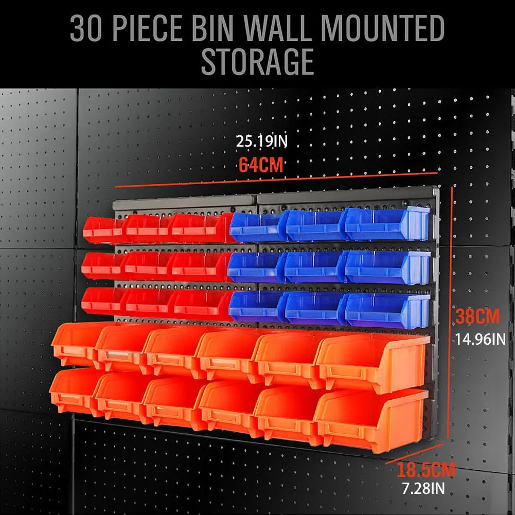 US Wall Mounted Storage Bins Container 30-Bin Rack Organizer Garage Tools Crafts