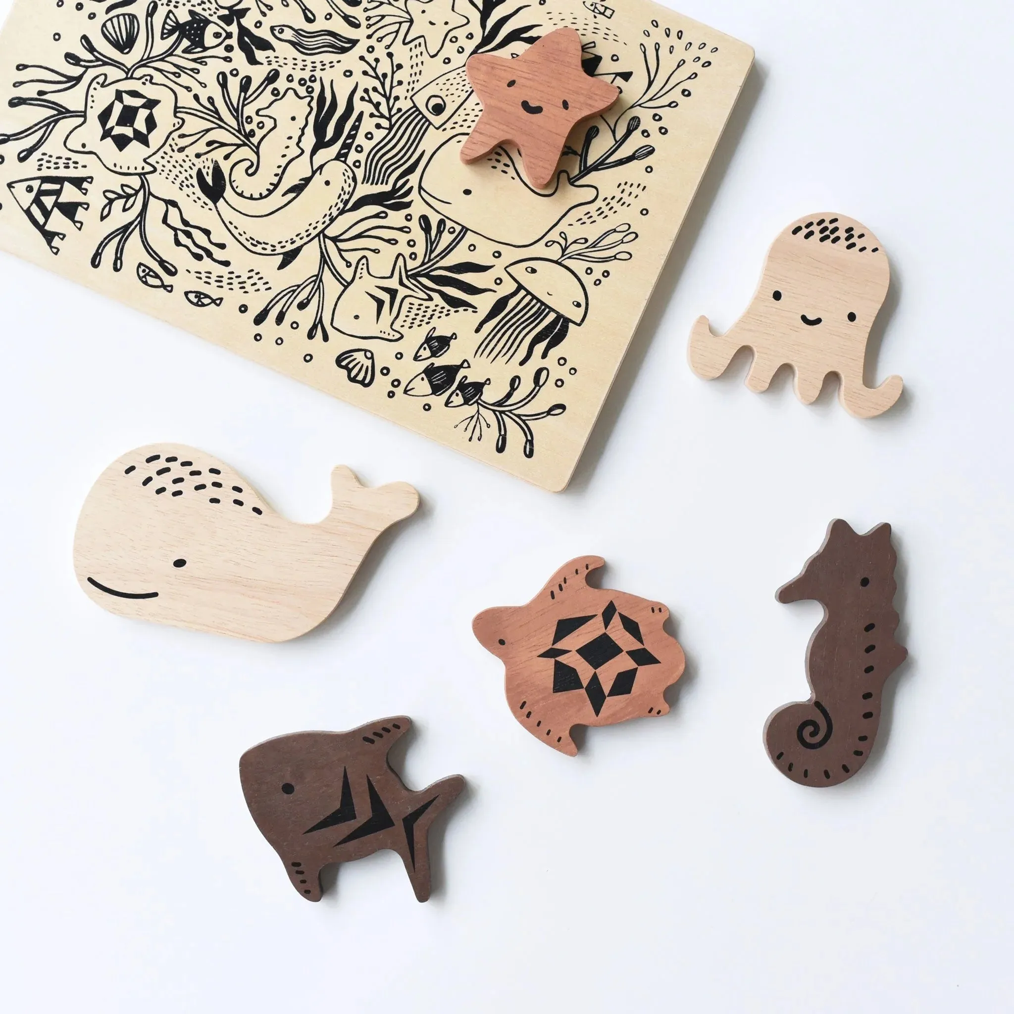 Wee Gallery Wooden Tray Puzzle Ocean Animals