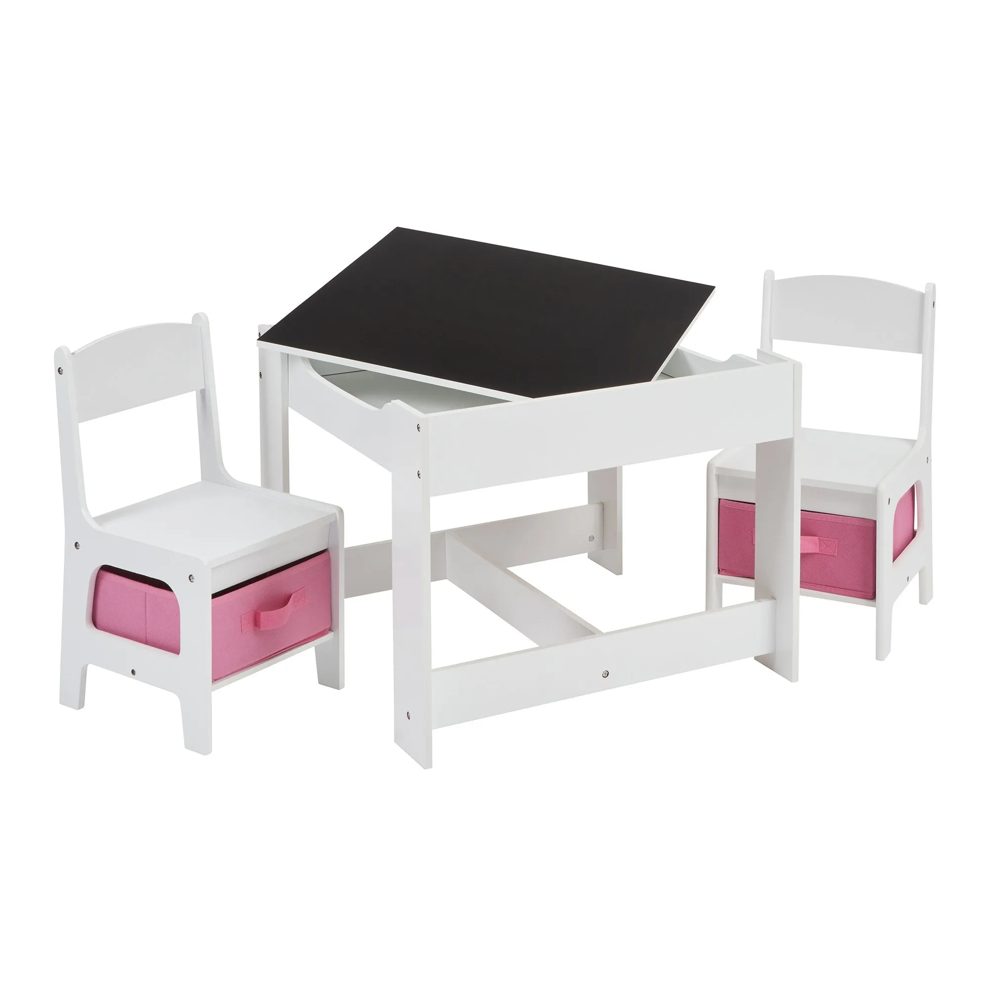 White Table and 2 Storage Chairs - Pink Bins